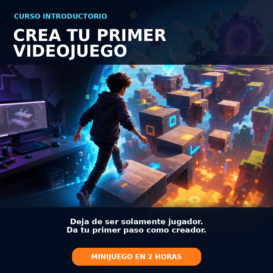Anuncio del curso con mensaje deja de ser solamente jugador y da tu primer paso como creador.